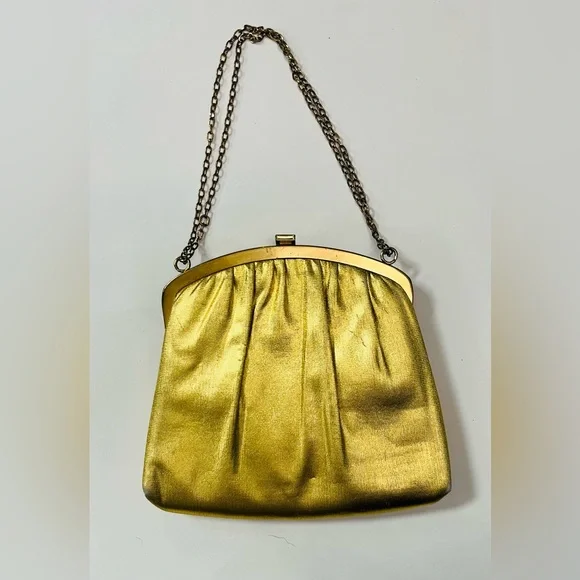 Vintage HL Harry Levine U.S.A. Evening Bag Gold Lame Clutch Purse Handbag - Picture 1 of 8